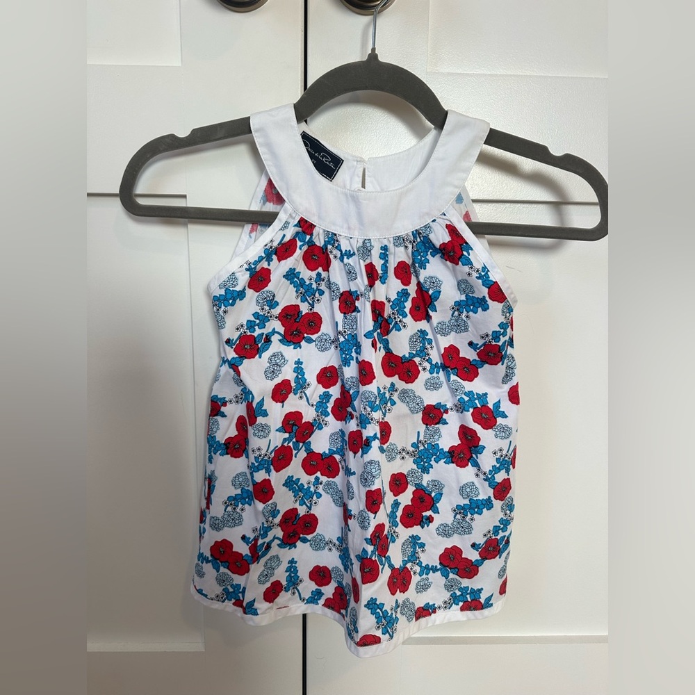 Oscar de la Renta Floral Kids Sleeveless Top - Red, White and Blue